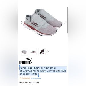 Puma Tsugi Shinsei Nocturnal Mens Gray Canvas Lifestyle Sneakers Shoes Size 13